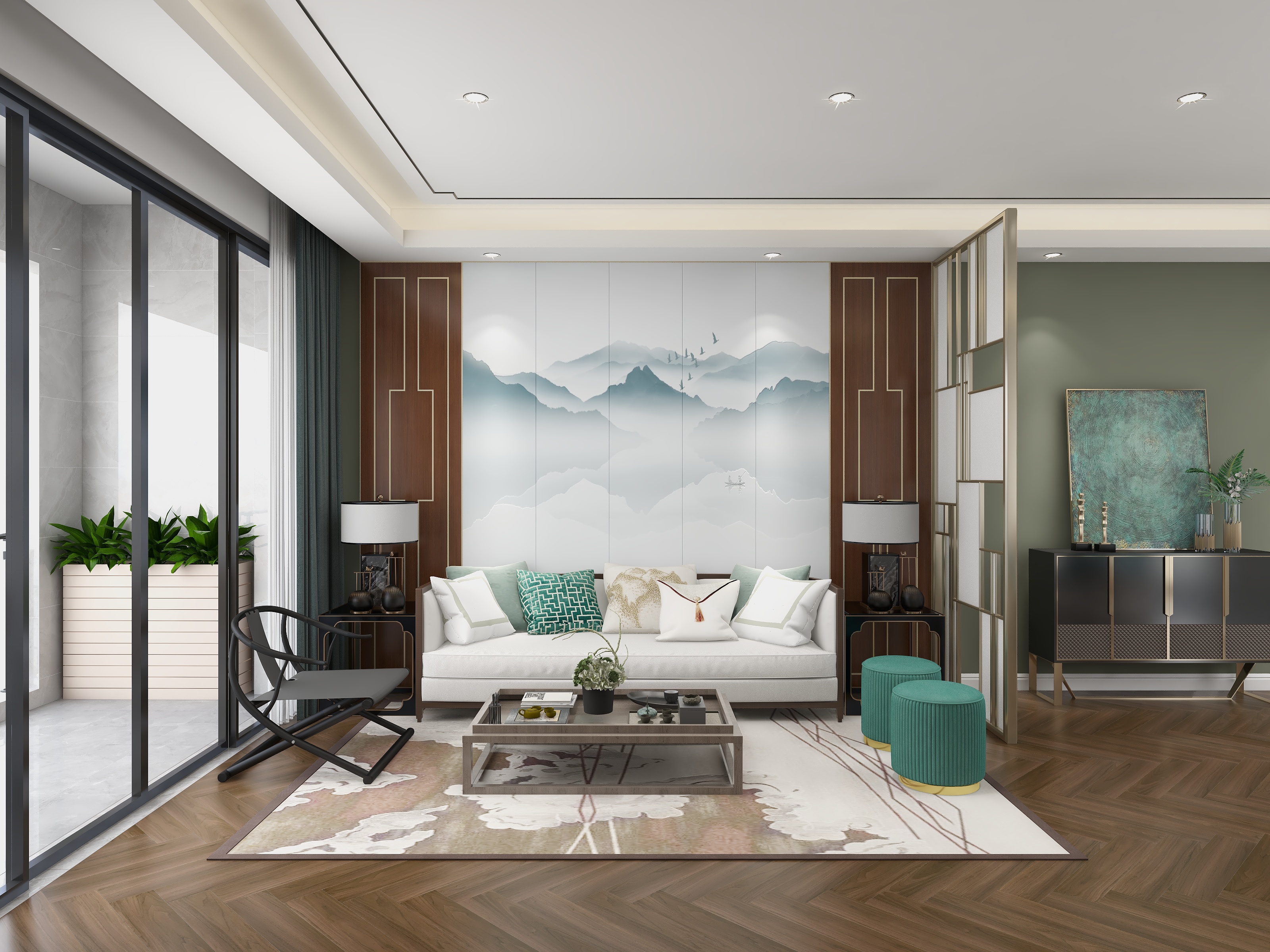 STARS星空设计-113方新中式两居装修效果图