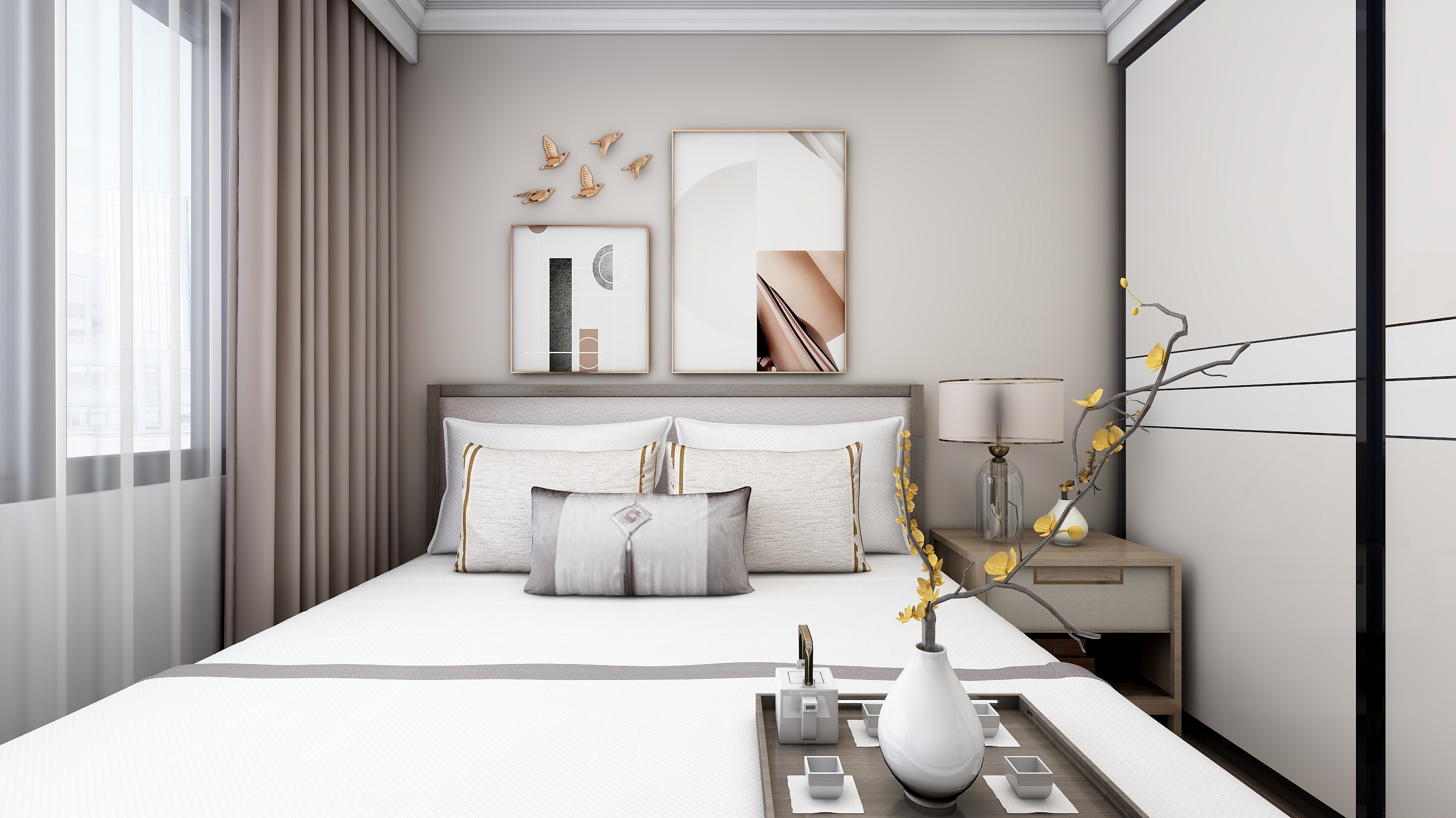 木子美佳-100方新中式两居装修效果图