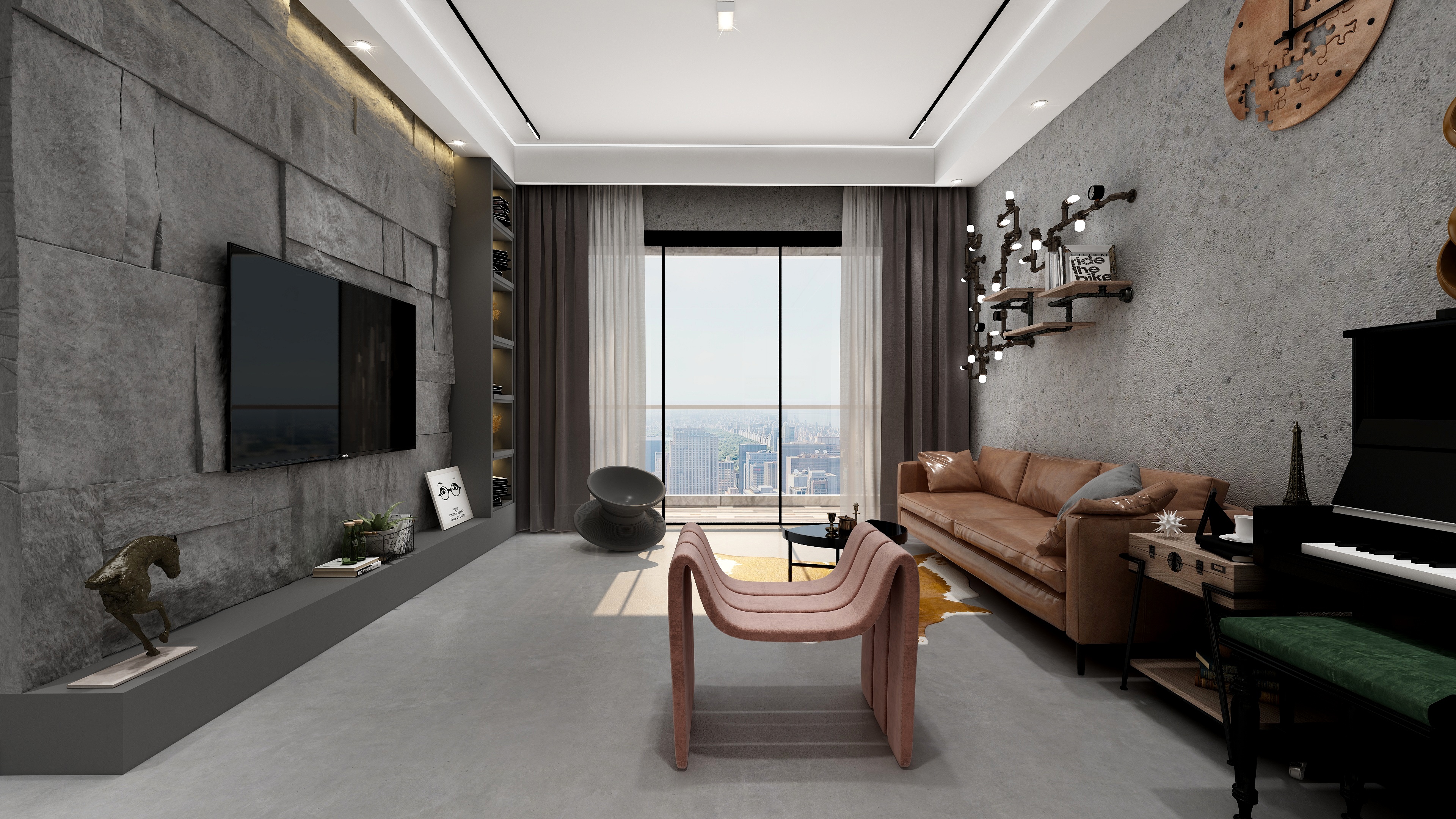 设计师丨胡月平-工业风118㎡3室装修效果图