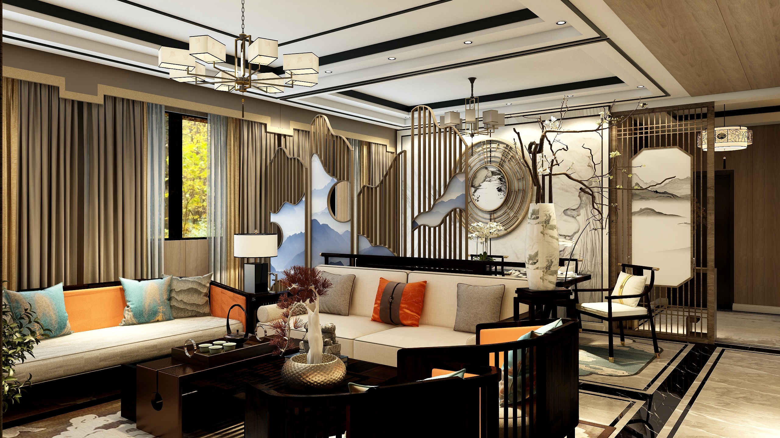 罗卓-新中式136平3居装修效果图