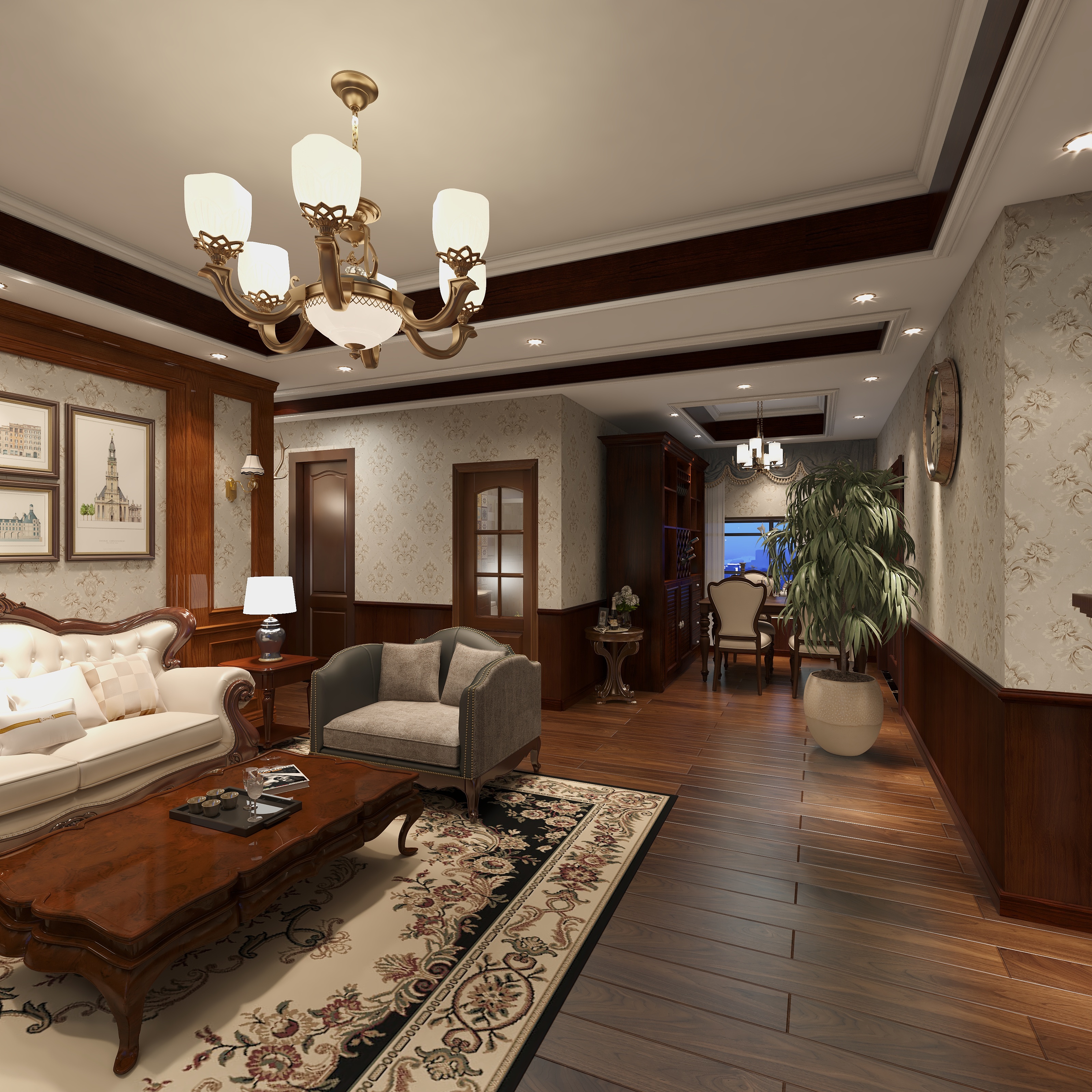 C空间-美式风格134平装修效果图