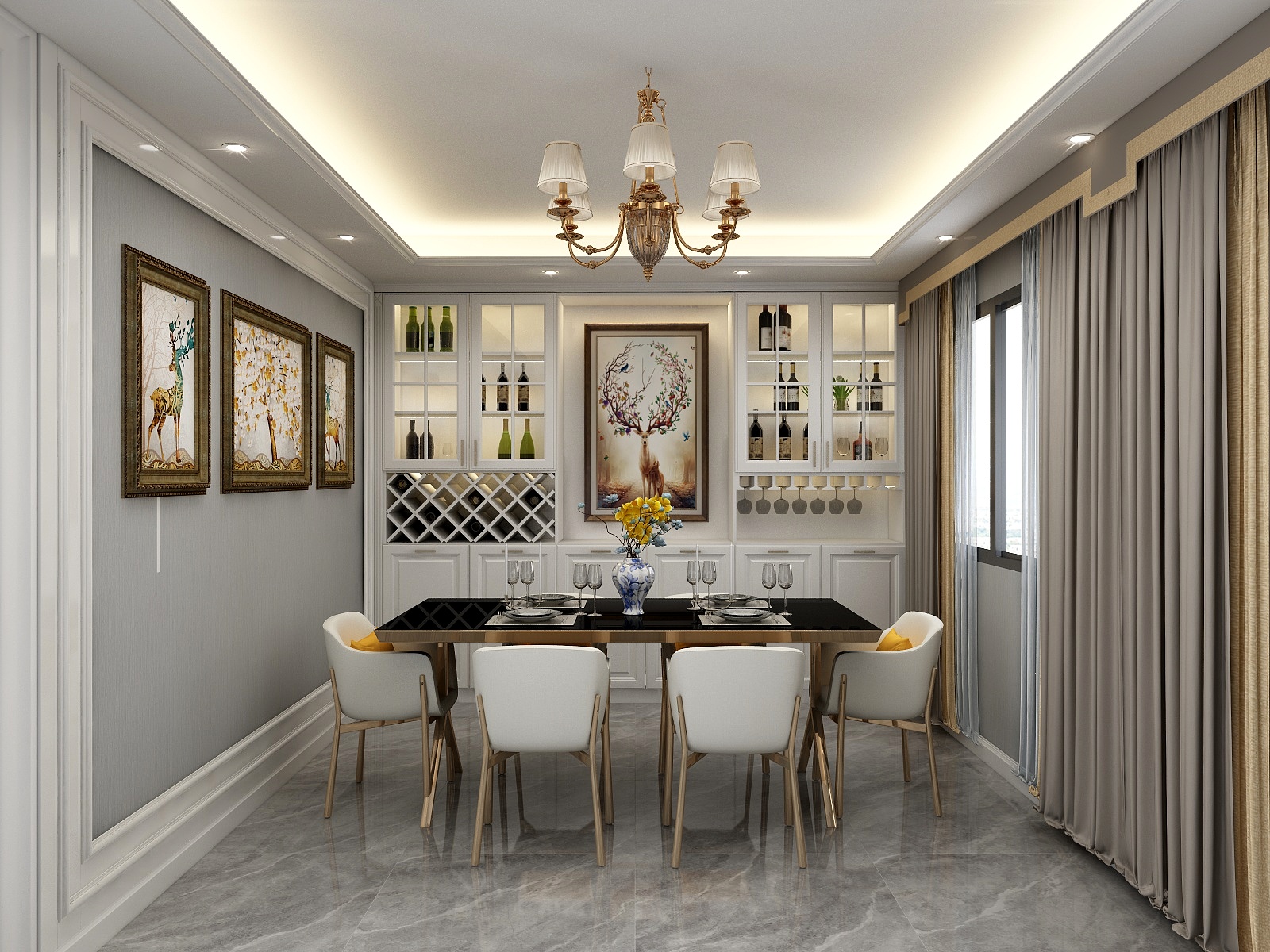 设计师naive-182方美式四居装修效果图