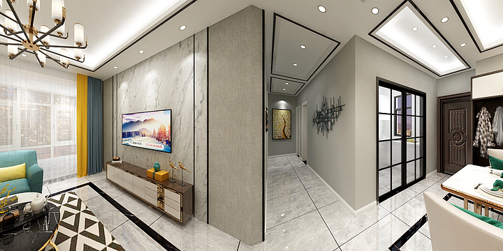 雅尔美装饰设计总监杨青松-王美女雅居客厅设计效果图-装修设计方案