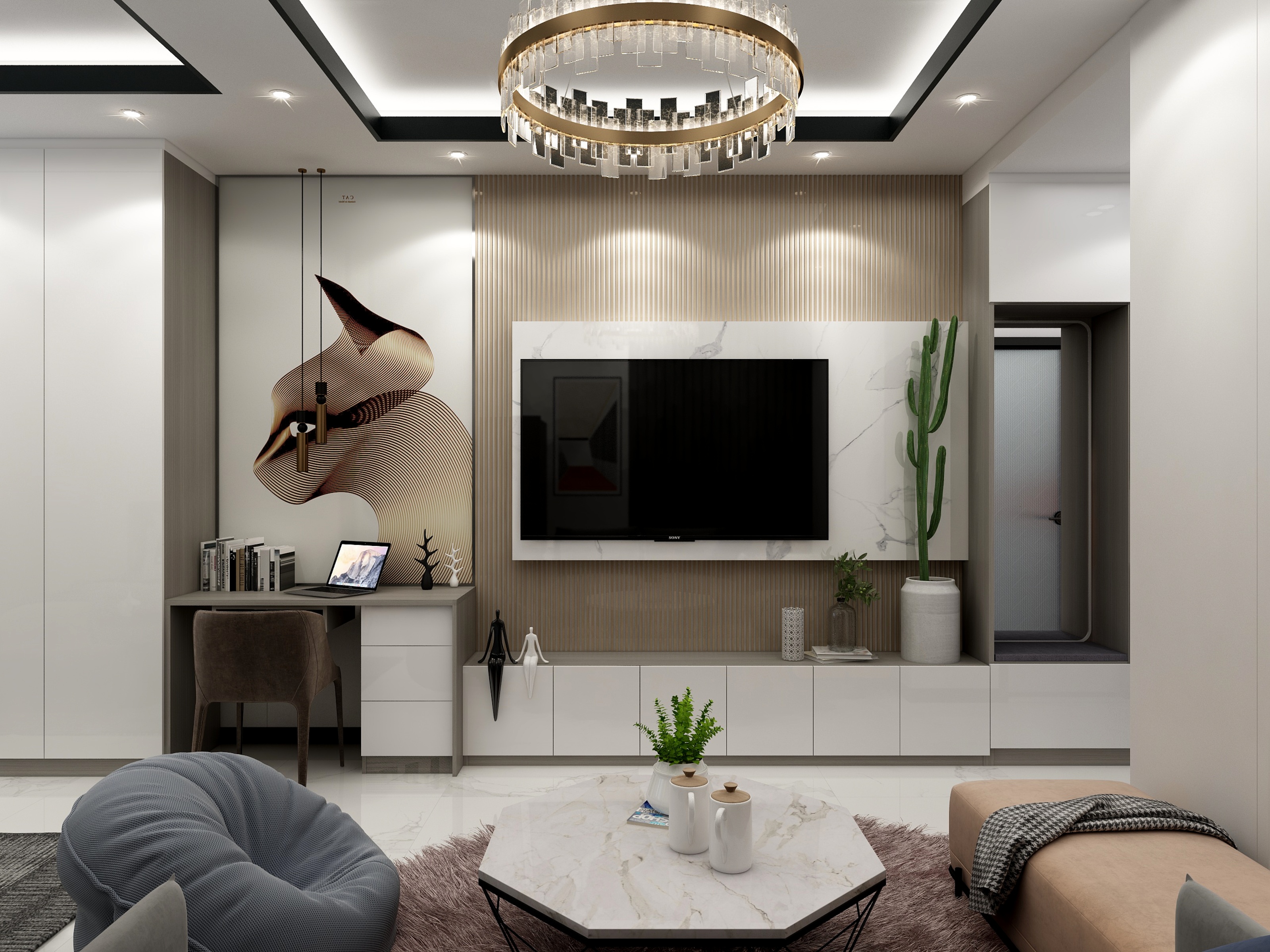 张斌-现代轻奢开间一居室：品质生活装修效果图