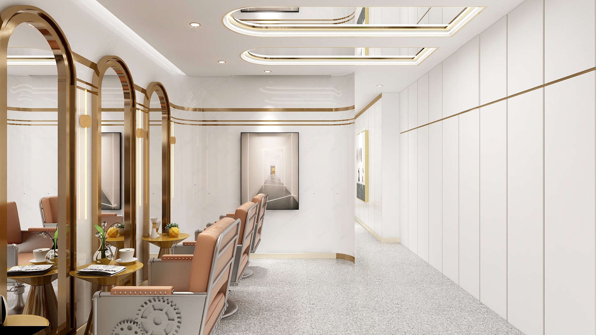 十沐宿设计工作室-J.+Salon-凸出镜面吊顶装修效果图