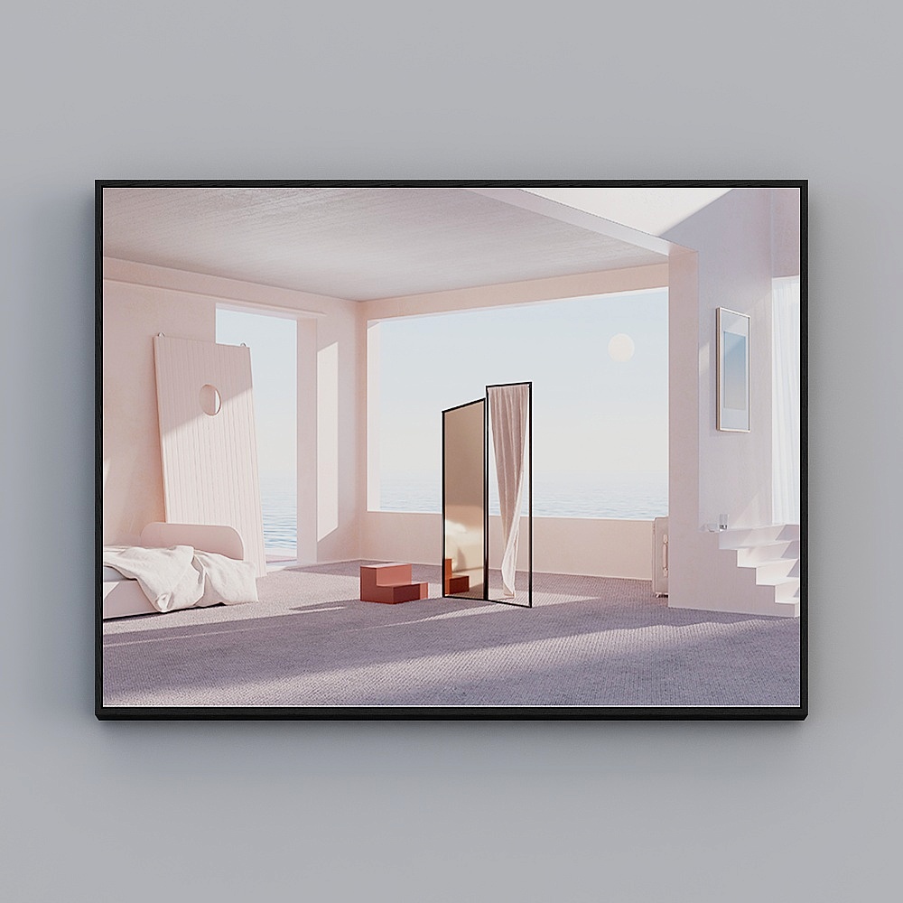 臣萱全屋配画-现代简约客厅玄关装饰画-单幅-理想居A3D模型