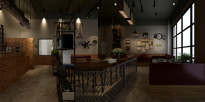 LS6587-工业风-餐吧设计效果图-装修设计方案