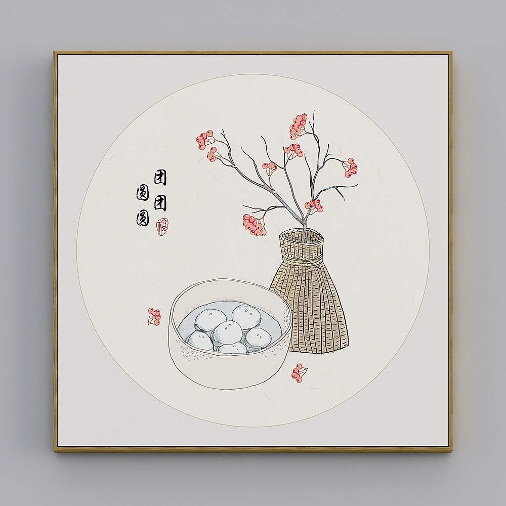 臣萱全屋配画-中式客餐厅玄关装饰画-单幅-知忆F3D模型