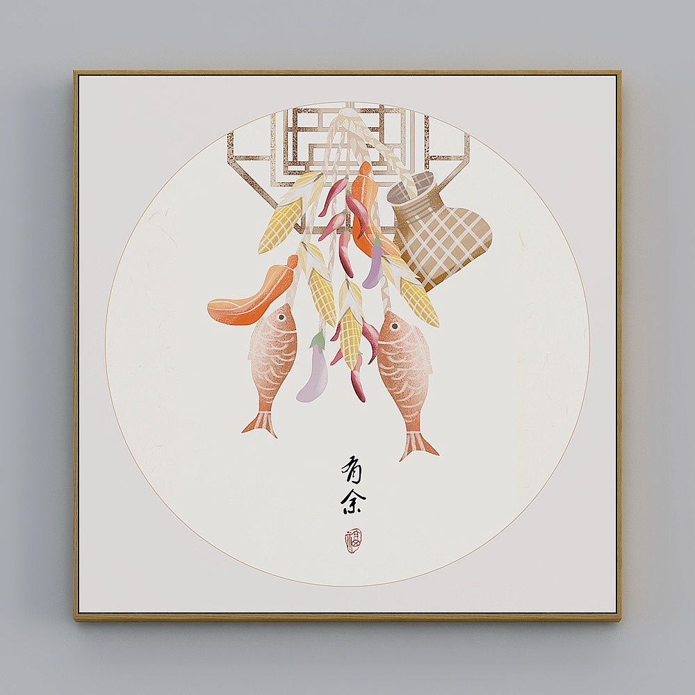 臣萱全屋配画-中式客餐厅玄关装饰画-单幅-知忆H3D模型