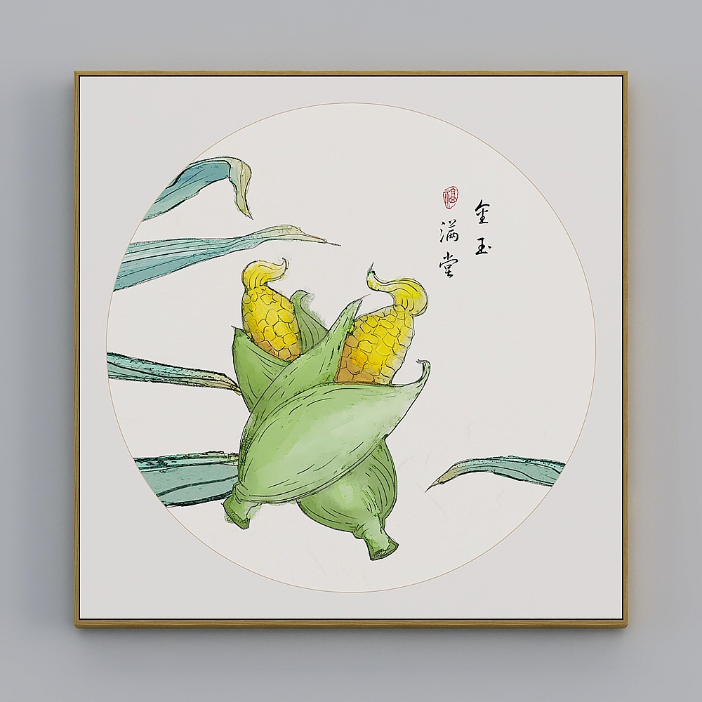 臣萱全屋配画-中式客餐厅玄关装饰画-单幅-知忆K3D模型