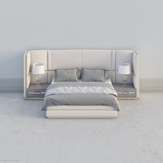 Gray Multi-Functional King Size Bed 3D Model for Comfortable Living