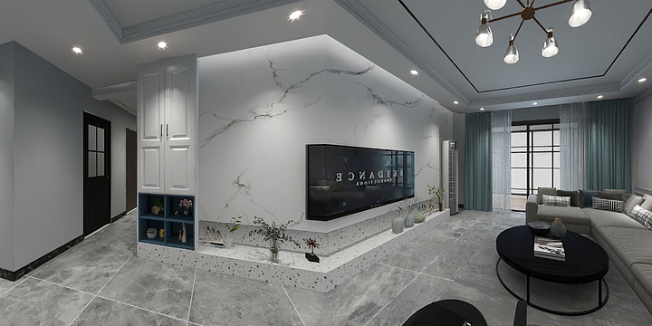 玲云阁装饰-建业165电视墙石材有柜-装修设计方案