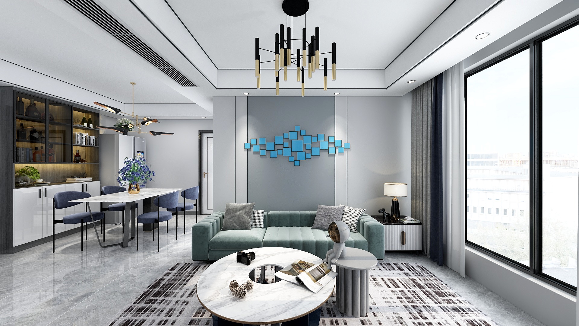 刘安明-T三居室现代轻奢黑白灰美都玉府2-1706装修效果图