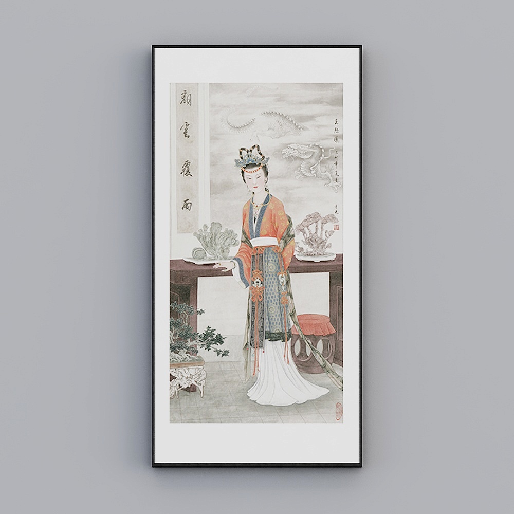 臣萱全屋配画-现代中式客厅玄关装饰画-单幅- 金陵十二钗I3D模型