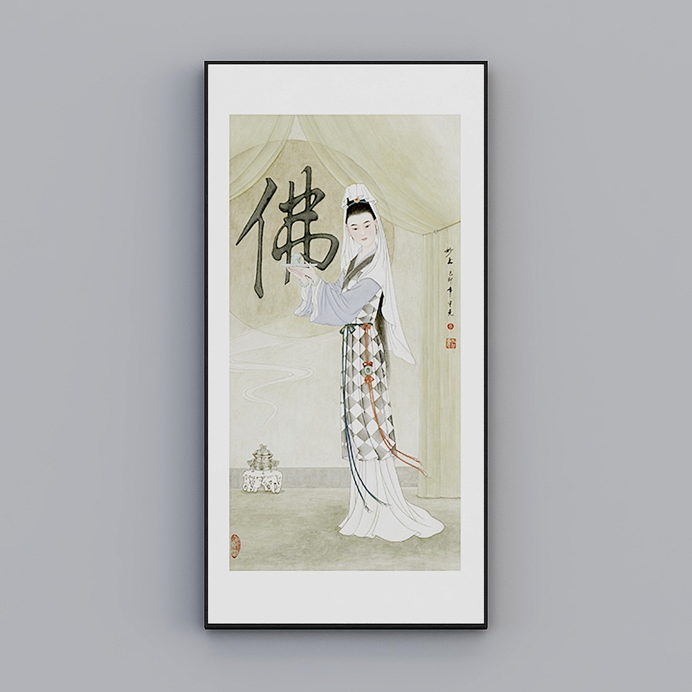 臣萱全屋配画-现代中式客厅玄关装饰画-单幅- 金陵十二钗K3D模型