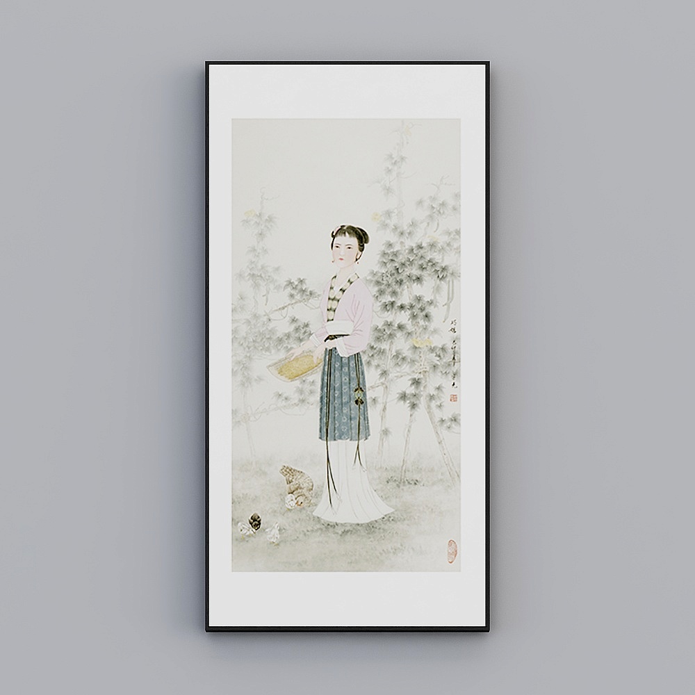 臣萱全屋配画-现代中式客厅玄关装饰画-单幅- 金陵十二钗J3D模型