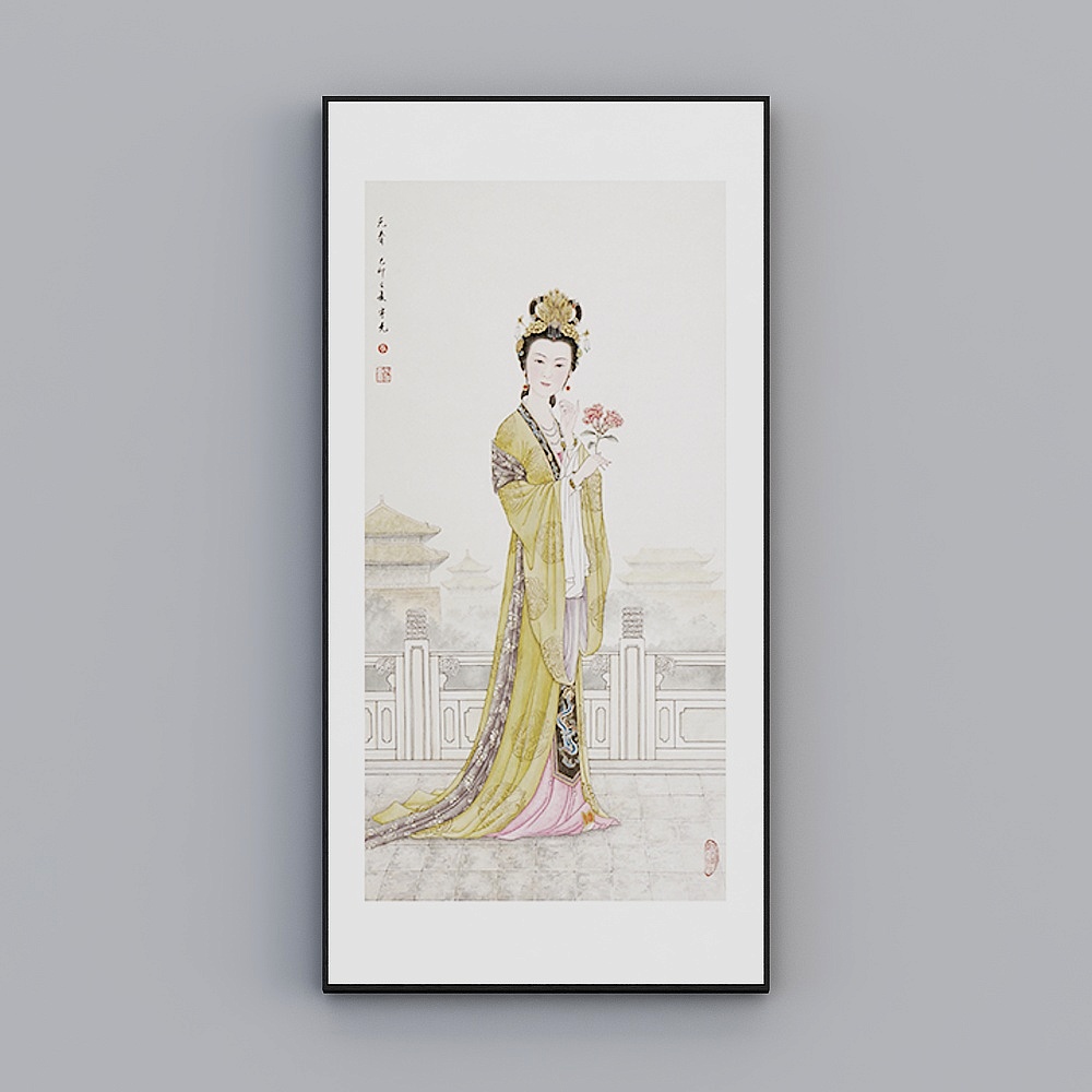 臣萱全屋配画-现代中式客厅玄关装饰画-单幅- 金陵十二钗G3D模型