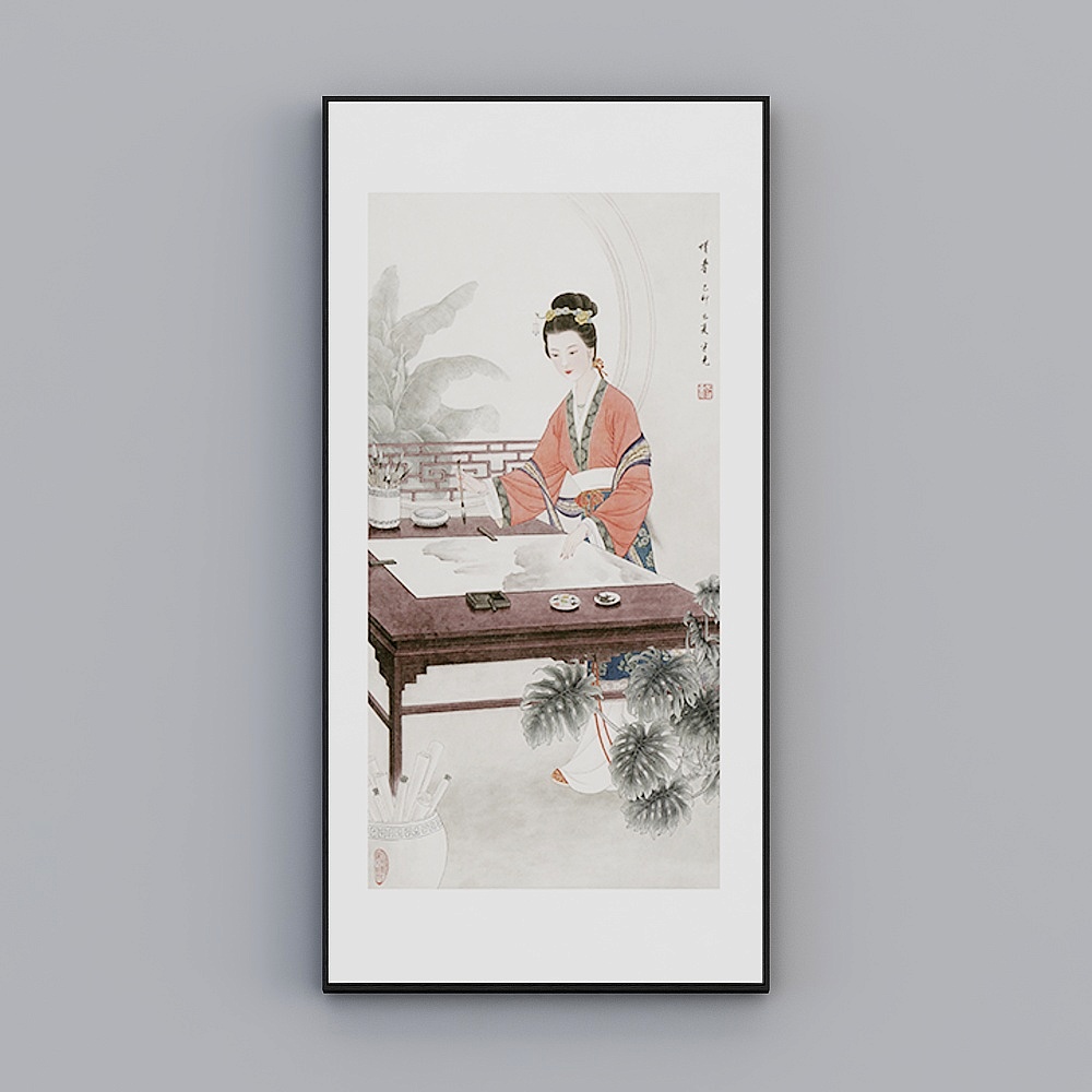 臣萱全屋配画-现代中式客厅玄关装饰画-单幅- 金陵十二钗A3D模型