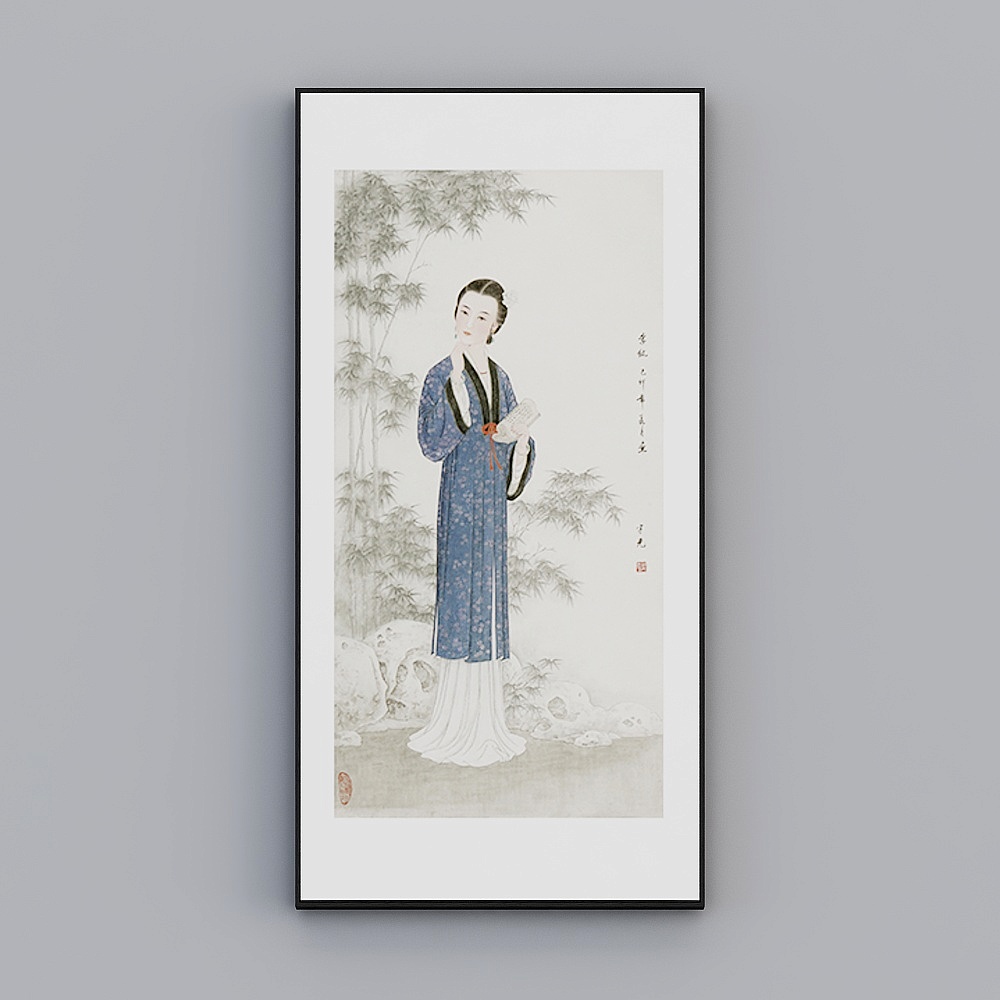 臣萱全屋配画-现代中式客厅玄关装饰画-单幅- 金陵十二钗B3D模型