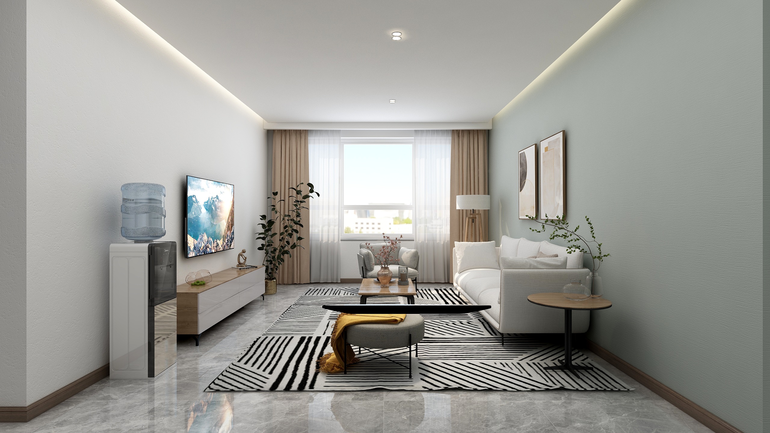 木易室内装饰设计-现代风格两居室+客厅无主灯设计-装修设计方案