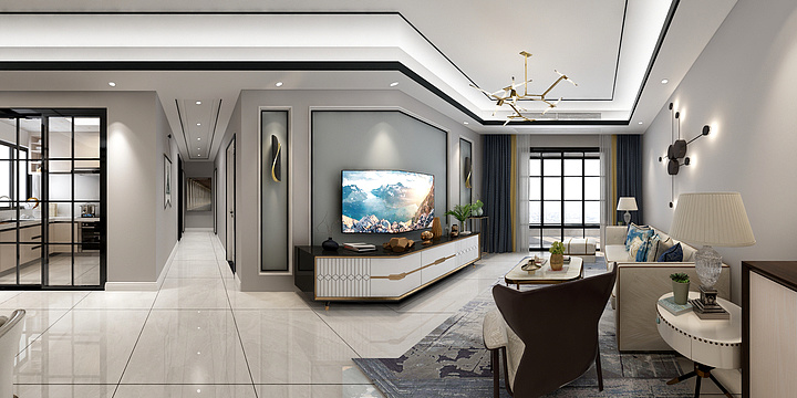 王正林高端定制-海量江湾城98平米12-203现代效果图-装修设计方案