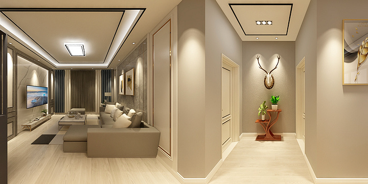 家装郊果图设计-大世界装饰-现代轻奢风客餐厅-装修设计方案