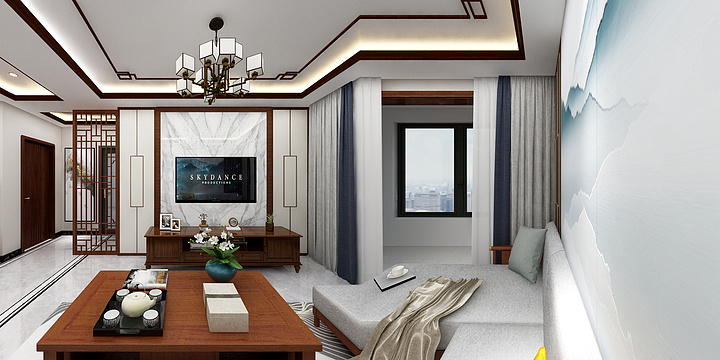 千翼设计灵灵-吴家堡94B户型杜姐效果图-装修设计方案