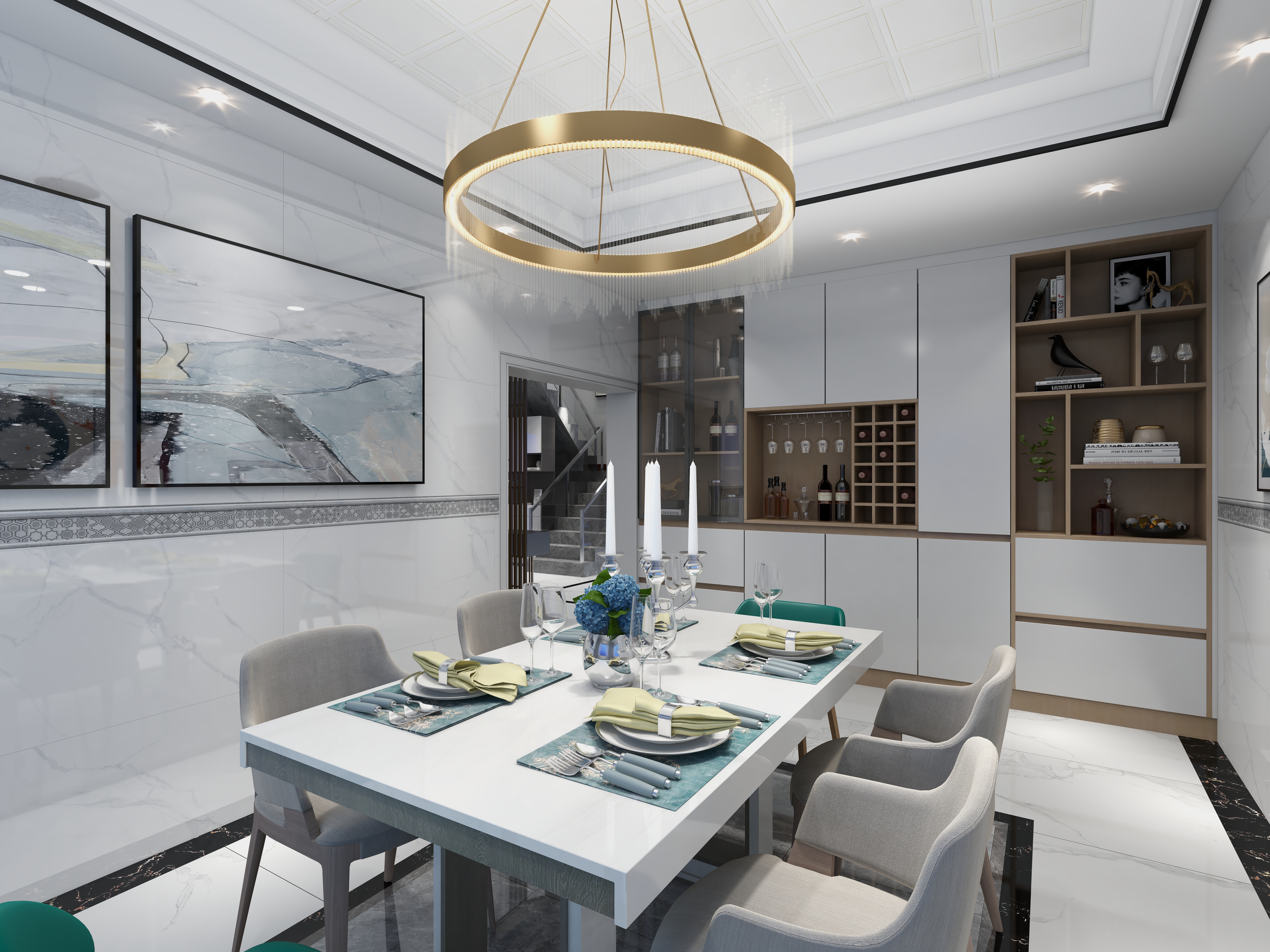 呈普设计工作室-现代轻奢风2层别墅户型装修效果图