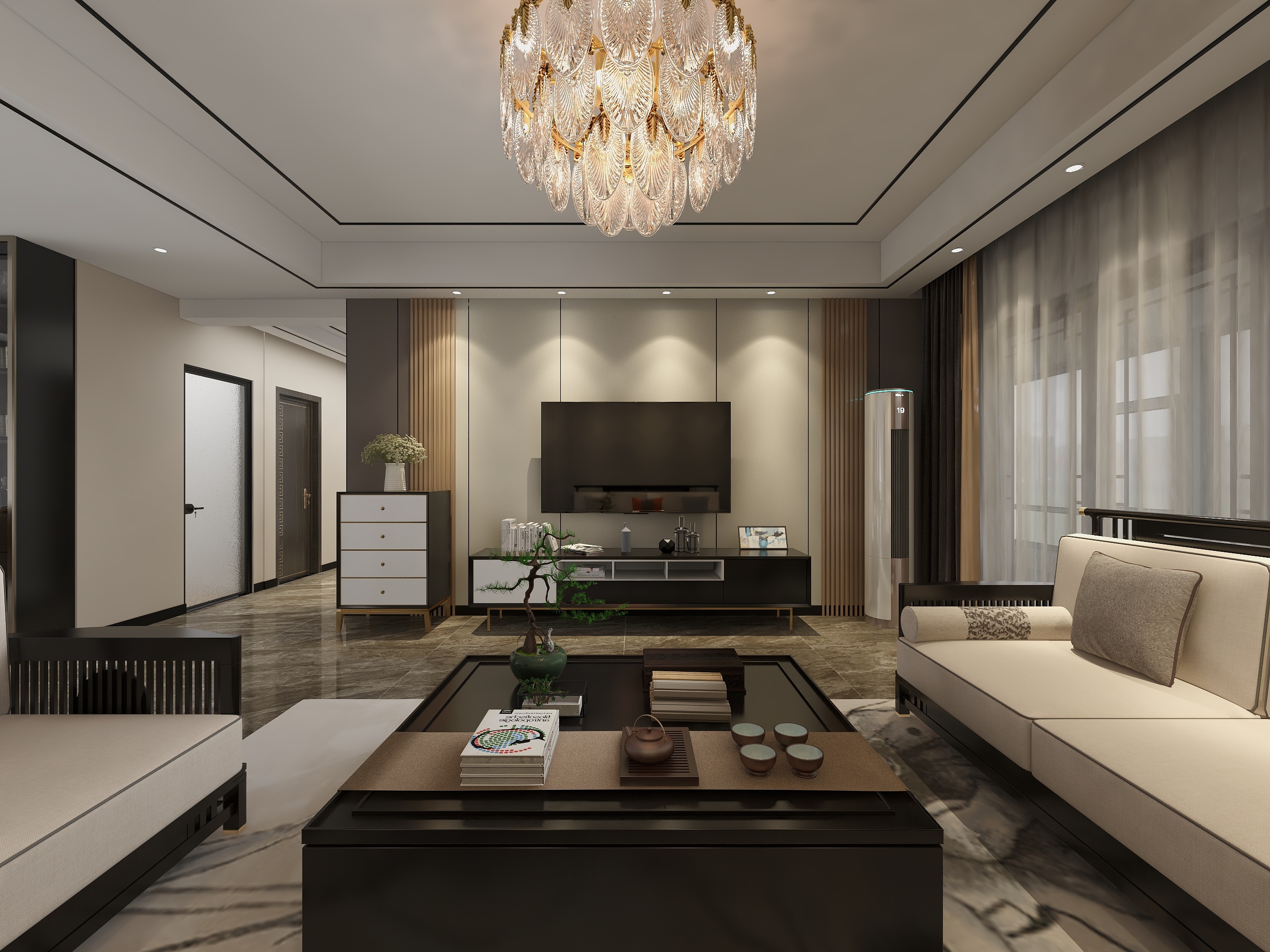 宇设计_YUDS-《山缘岸》176平米新中式平层装修效果图