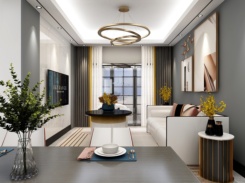 曾东-依云华府轻奢风格客餐厅-装修设计方案