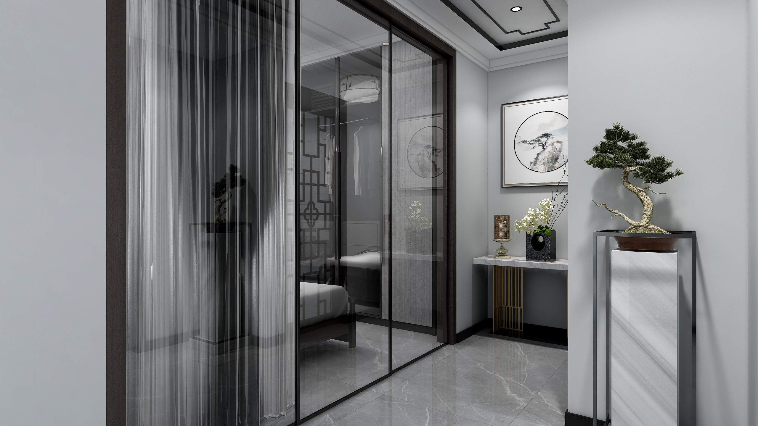 一只小熊丿-新中式三居装修效果图