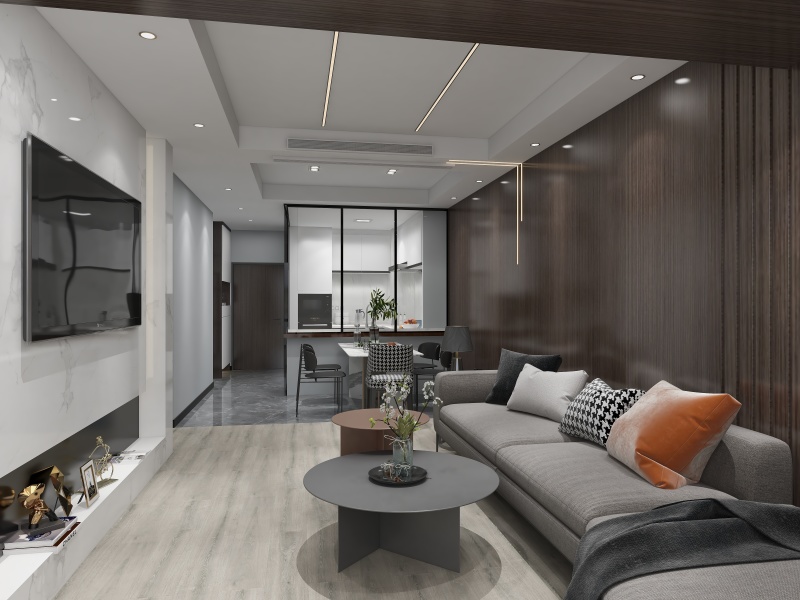 Contemporary Living Room with Black & Gray Tones