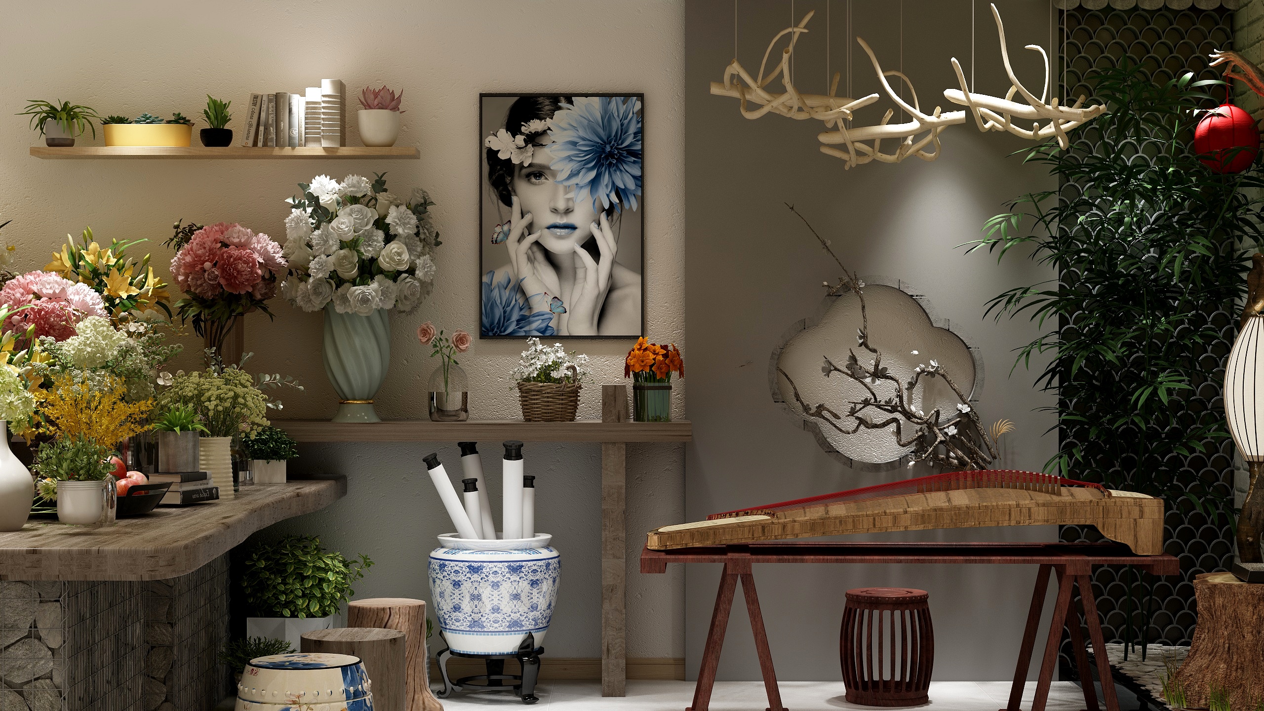 郎苜子-《八彩花苑》297平方简约混搭六居室-装修设计方案