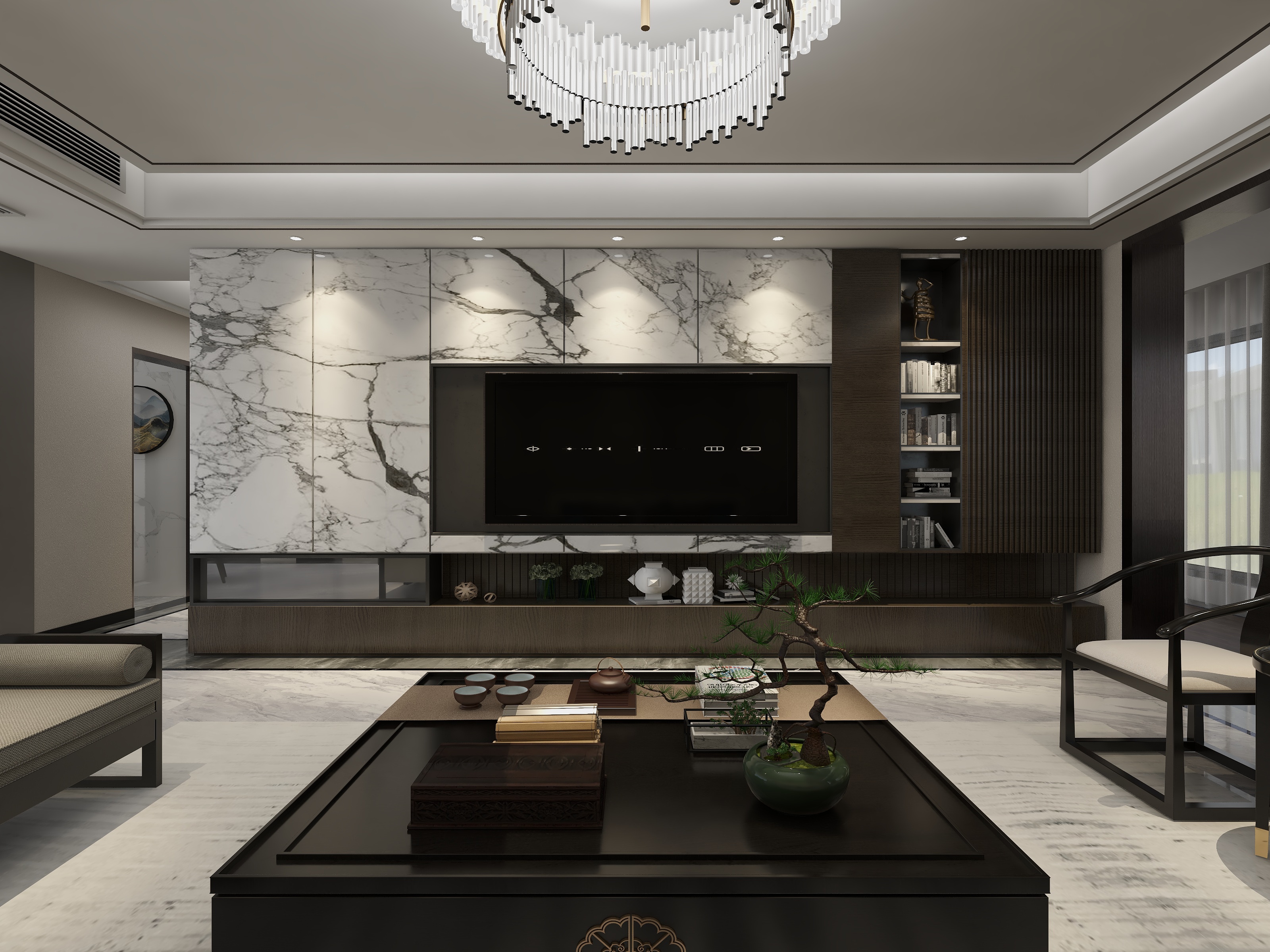 宇设计_YUDS-《龙域江南》190平米新中式平层-装修设计方案