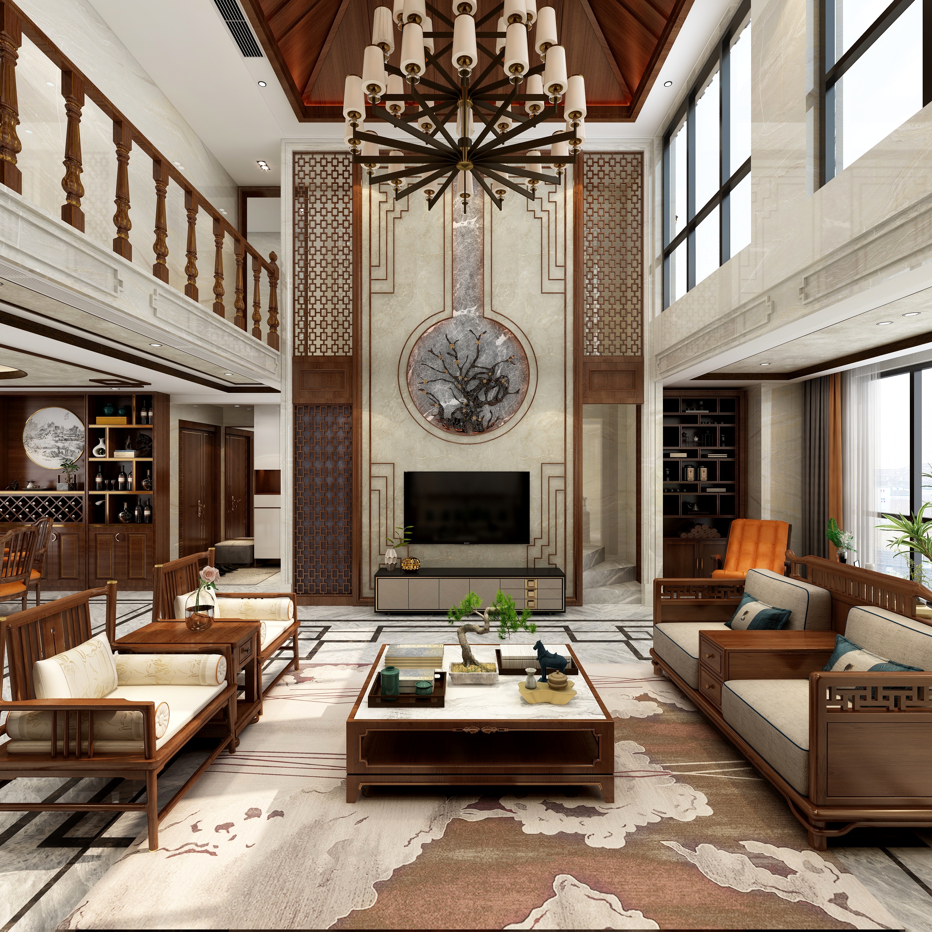 湛智华-新中式复式359平装修效果图