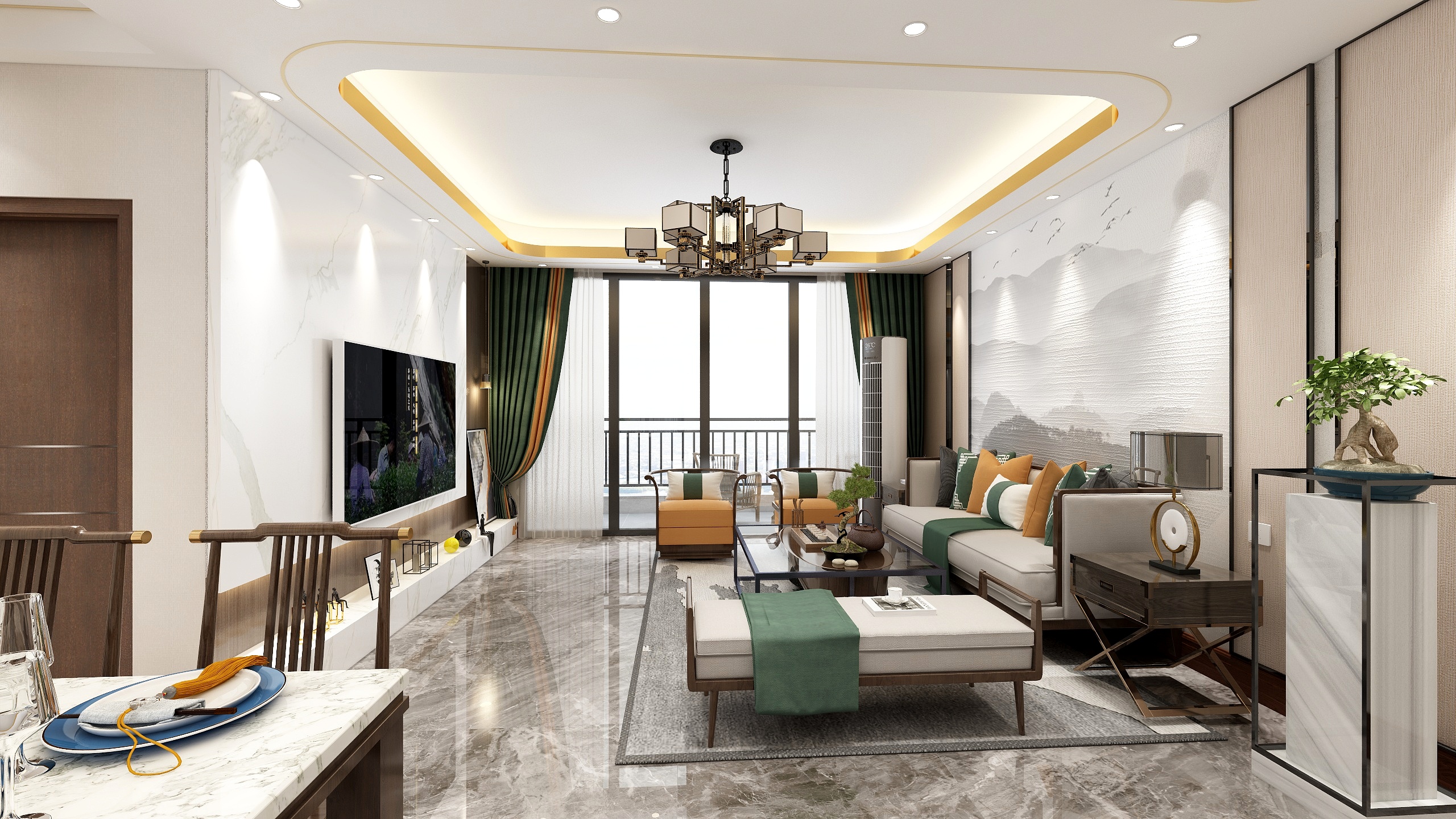 NPC设计-新中式三居装修效果图