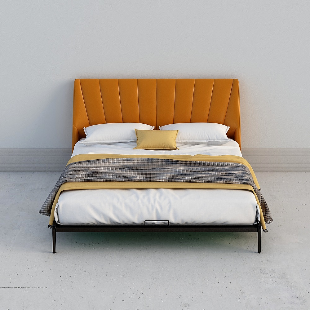 优佳-北欧-M2036B(橙色）-双人床3D模型