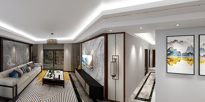 曾东-珍丰广场新中式客厅-装修设计方案