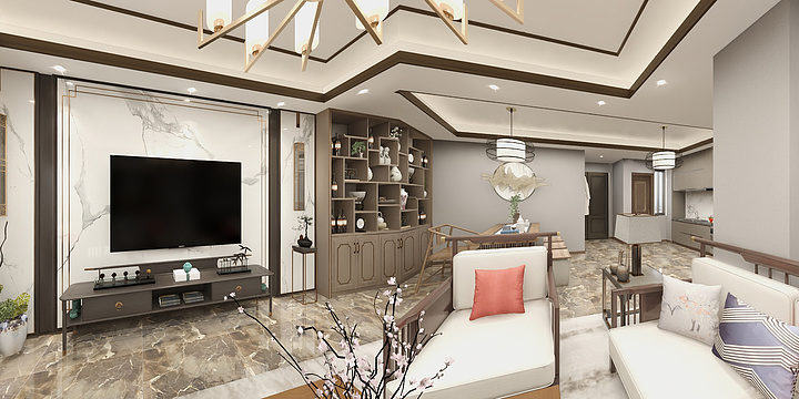 MOCAI-新中式客餐厅-装修设计方案