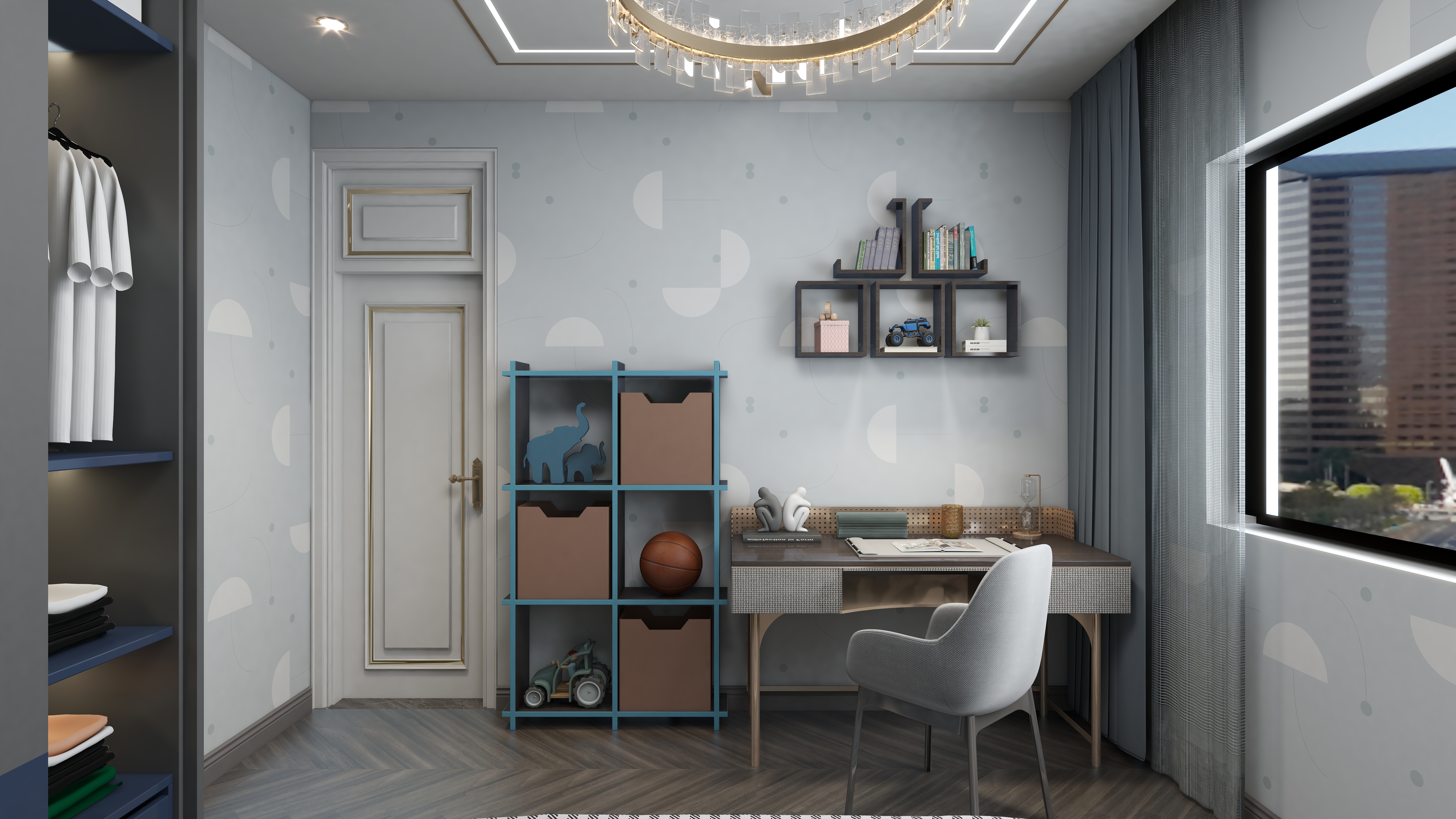 刘月-美式别墅一层男孩房装修效果图第1张