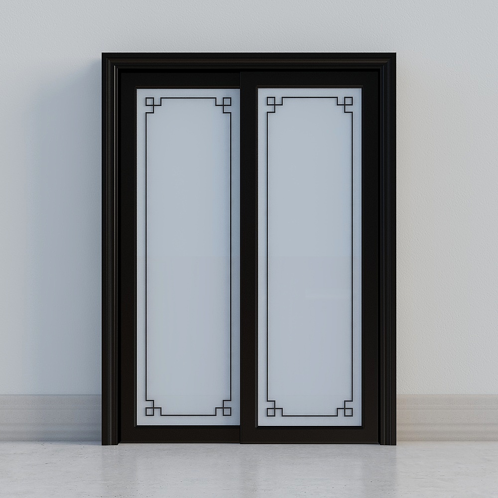 门-新中式实木烤漆推拉门-63d模型下载_室内门3d模型下载_免费3dmax