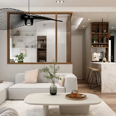 Modern Minimalist Living Room with Wood Tones