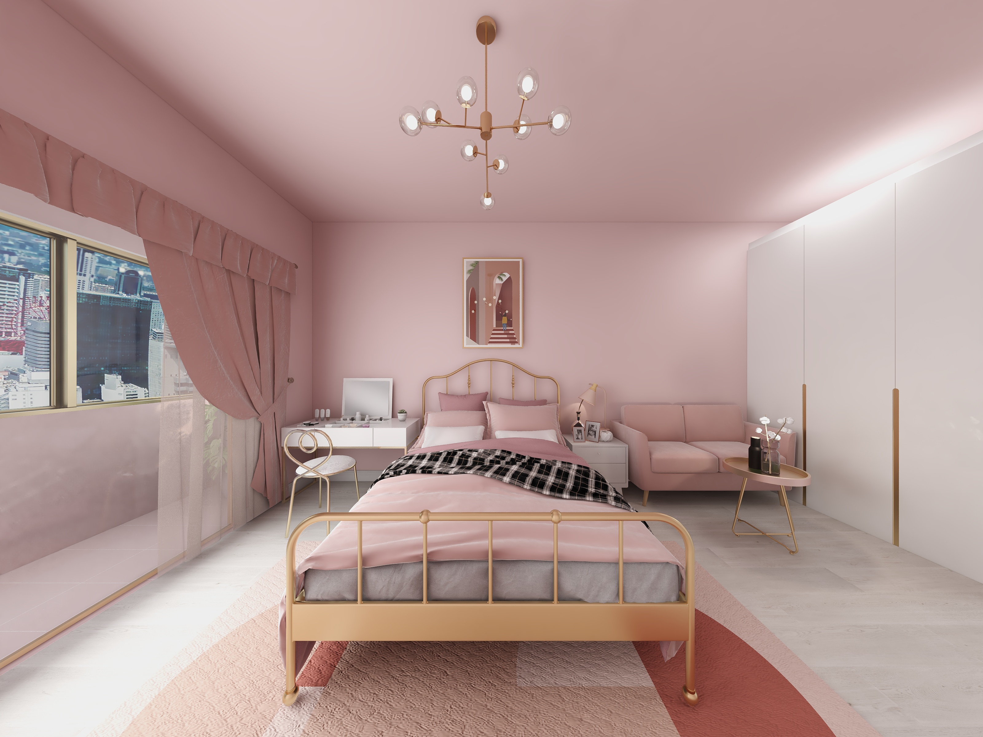 潘姵樺-网红粉色公寓大单间一居室出租屋-装修设计方案