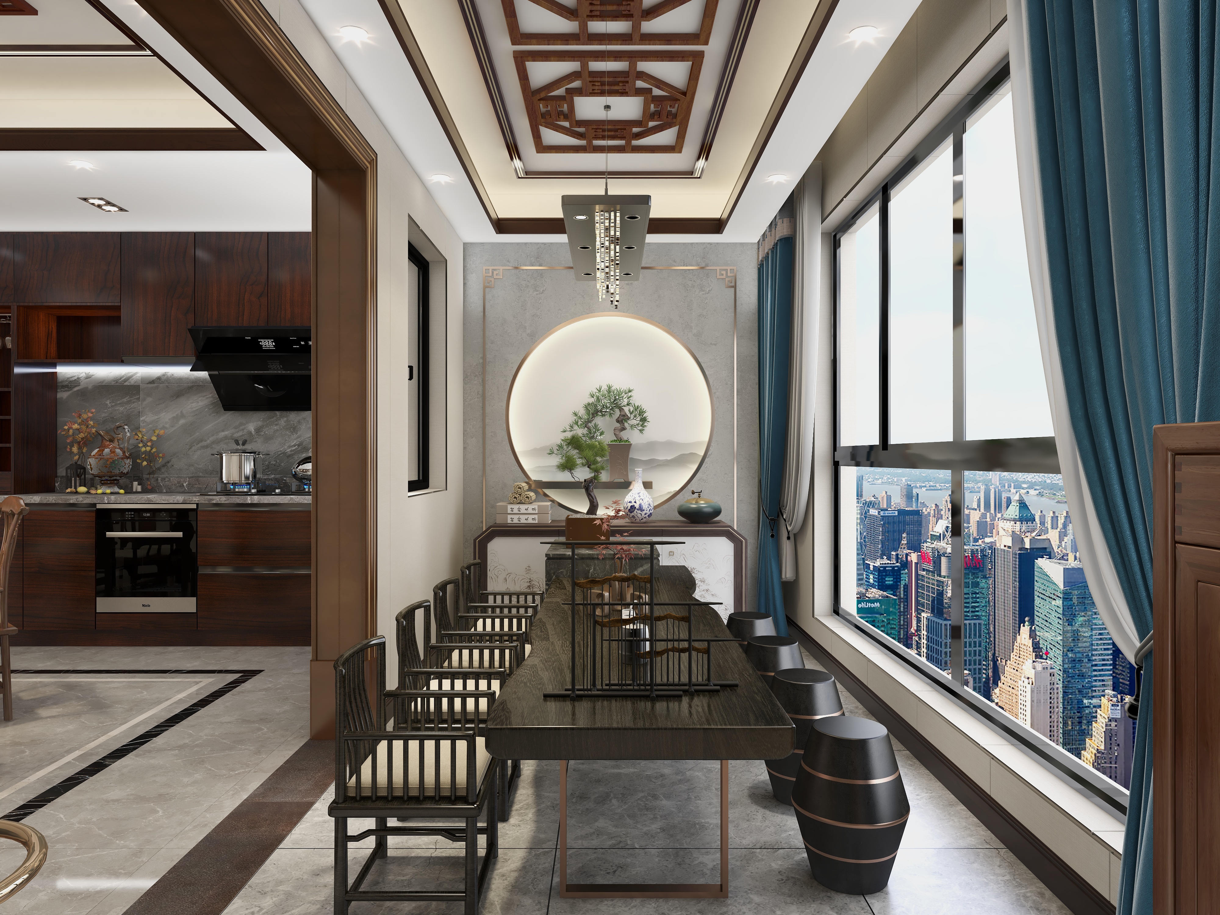 王思力-220平层四居室--新中式风格装修效果图