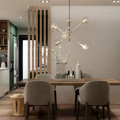 Modern Minimalist Dining Room with Wood Tones