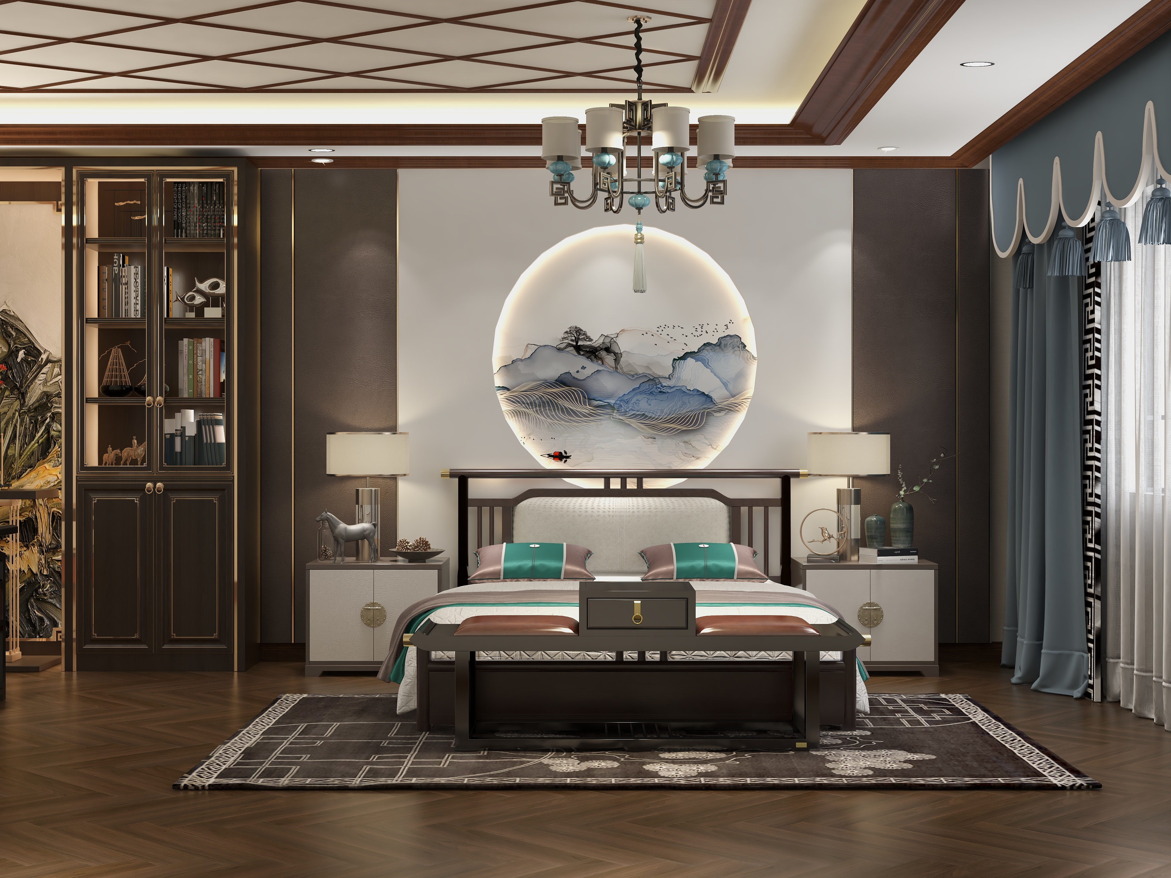 王思力-220平层四居室--新中式风格装修效果图