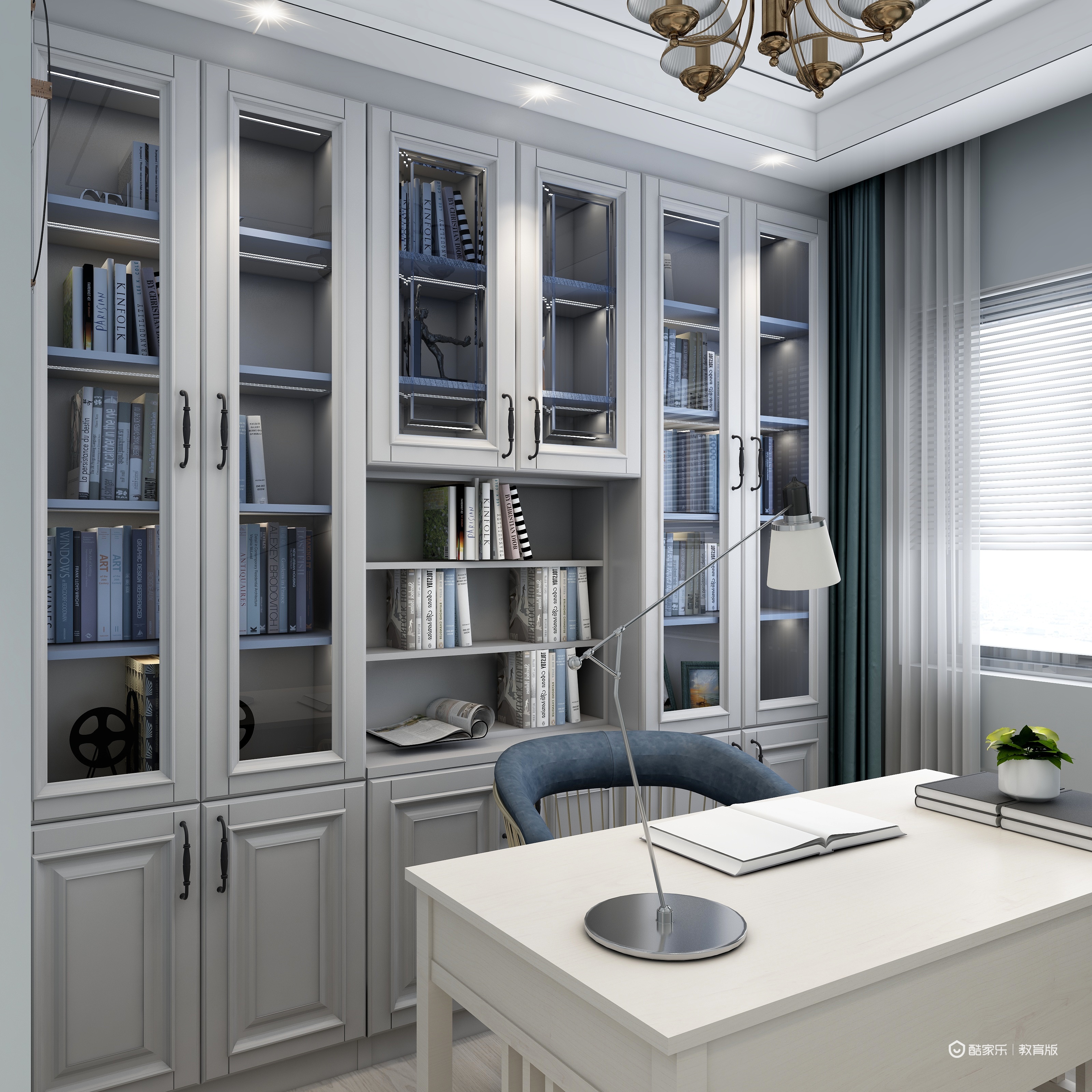 李江华zhouymuX-78平简欧风格一层书房装修效果图第2张