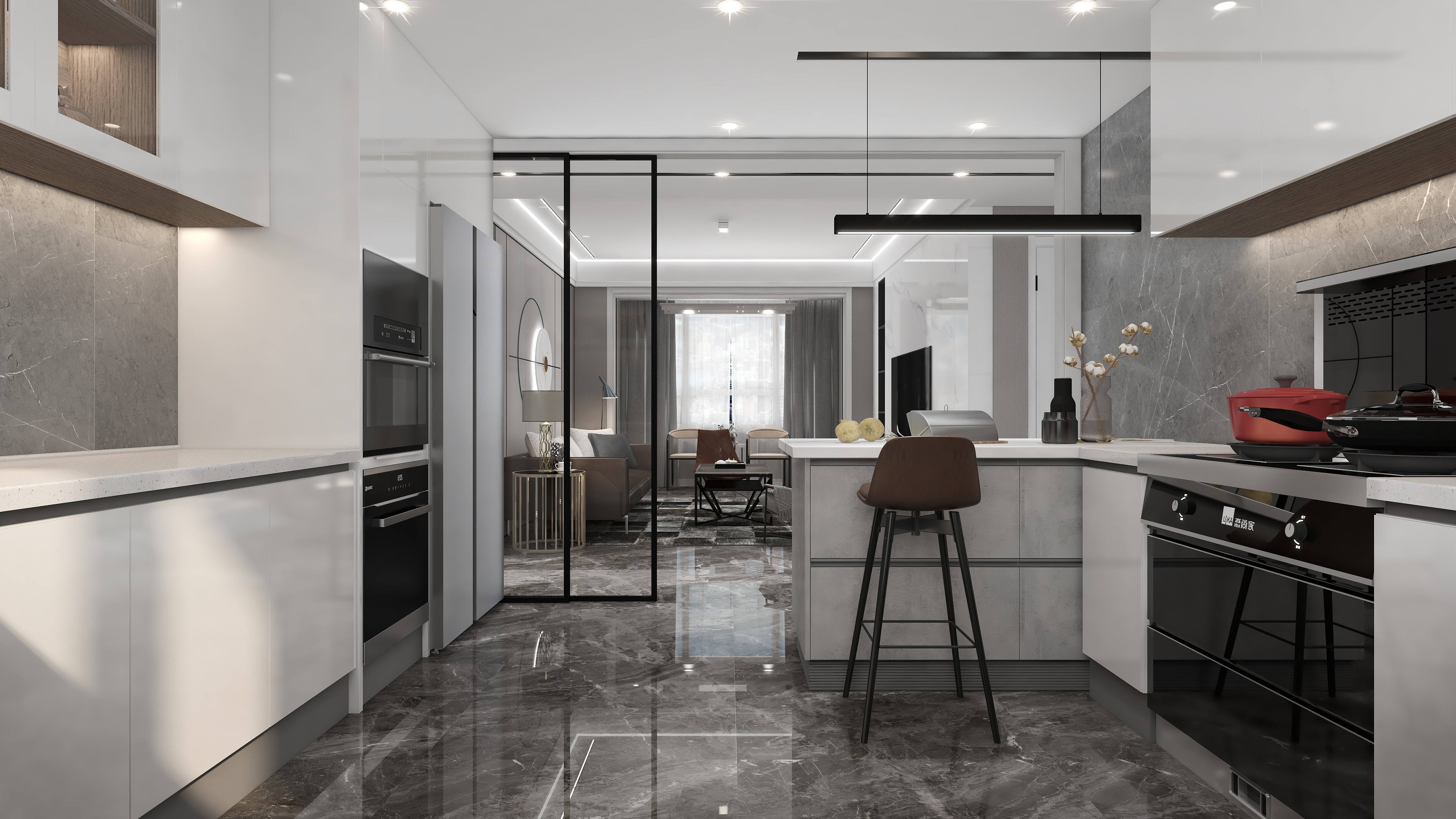 设计师丨胡月平-现代|100㎡三居装修效果图