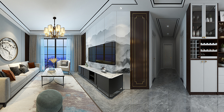 梁基文-基文-新中式夜景-装修设计方案