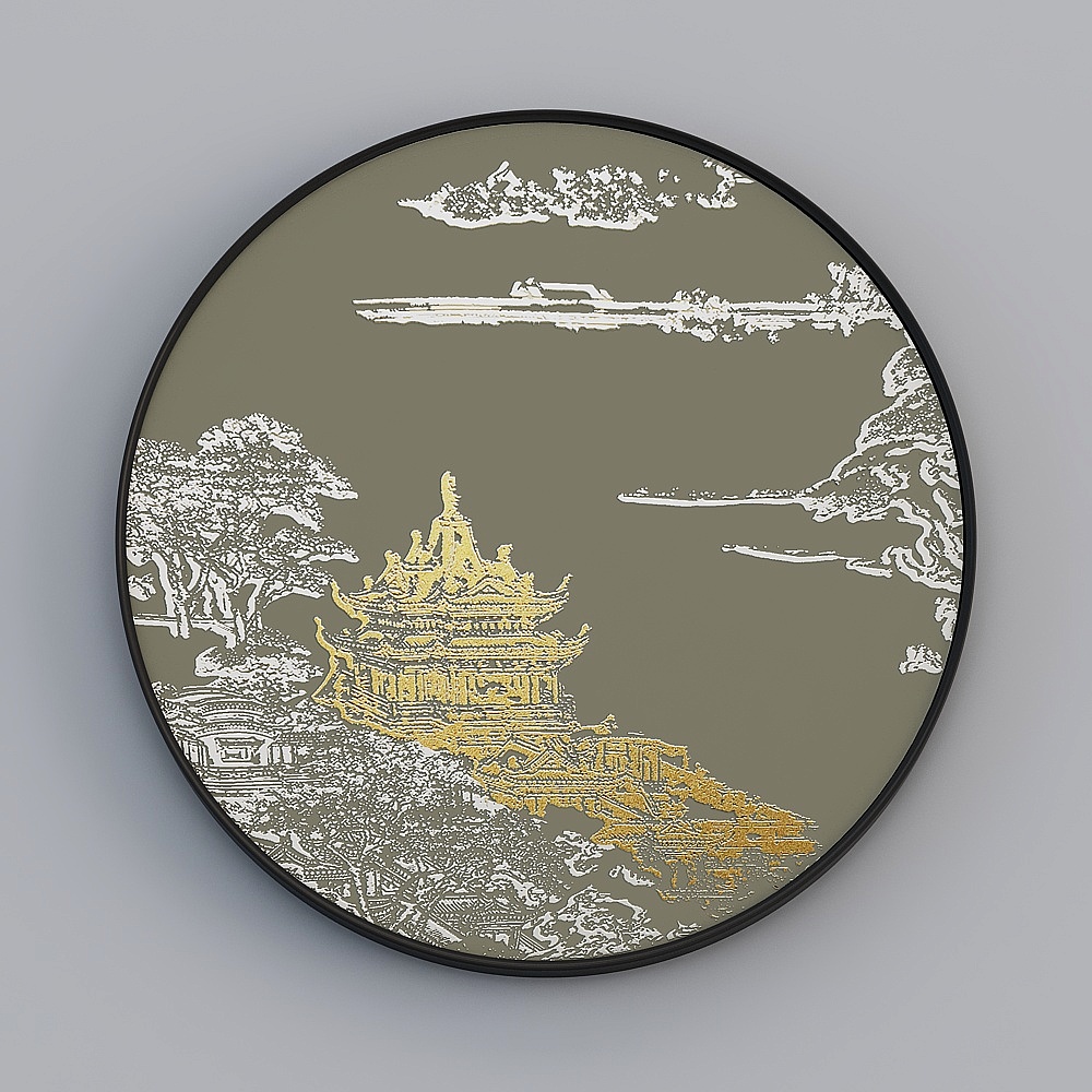 臣萱全屋配画-玄关画-三维立体画-黄鹤楼二3D模型
